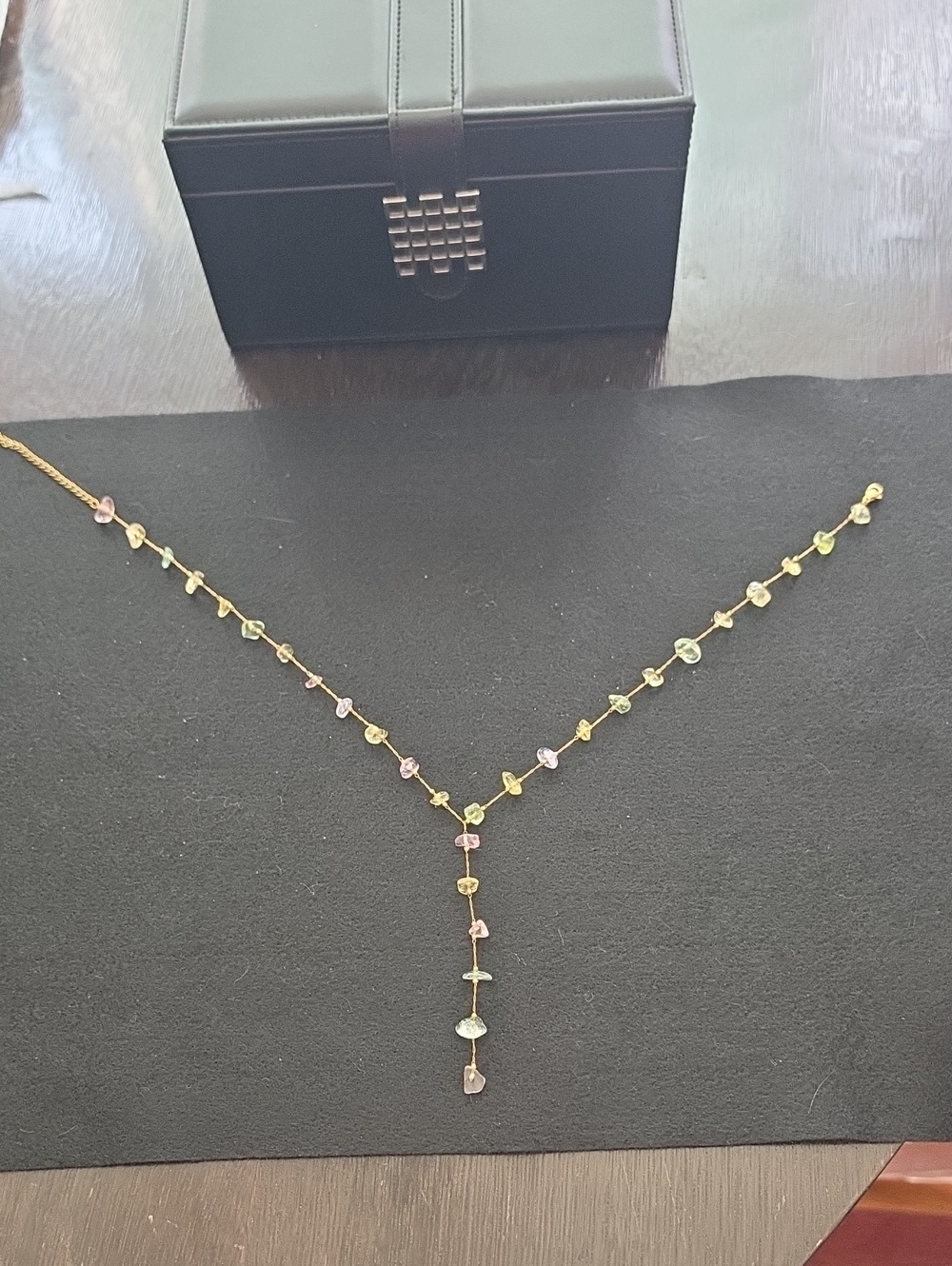 Gold Y‑Drop Necklace with Pastel Multicolor Gemstones